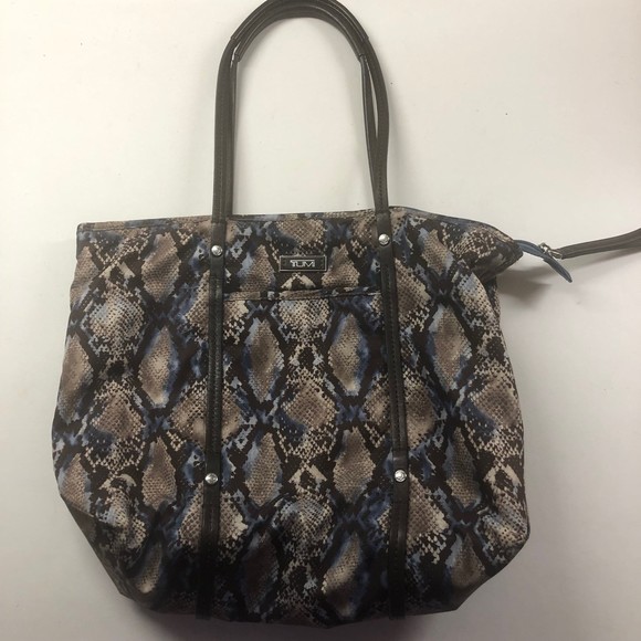 Tumi Bags Tumi Large Nylon Tote Bag Wleather Trim Snake Skin Print